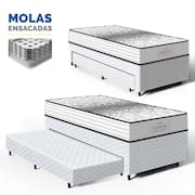Cama Box com Colchão de Molas Ensacadas Double Face Essence Probel + Auxiliar de Espuma Unique Solteiro 88cm