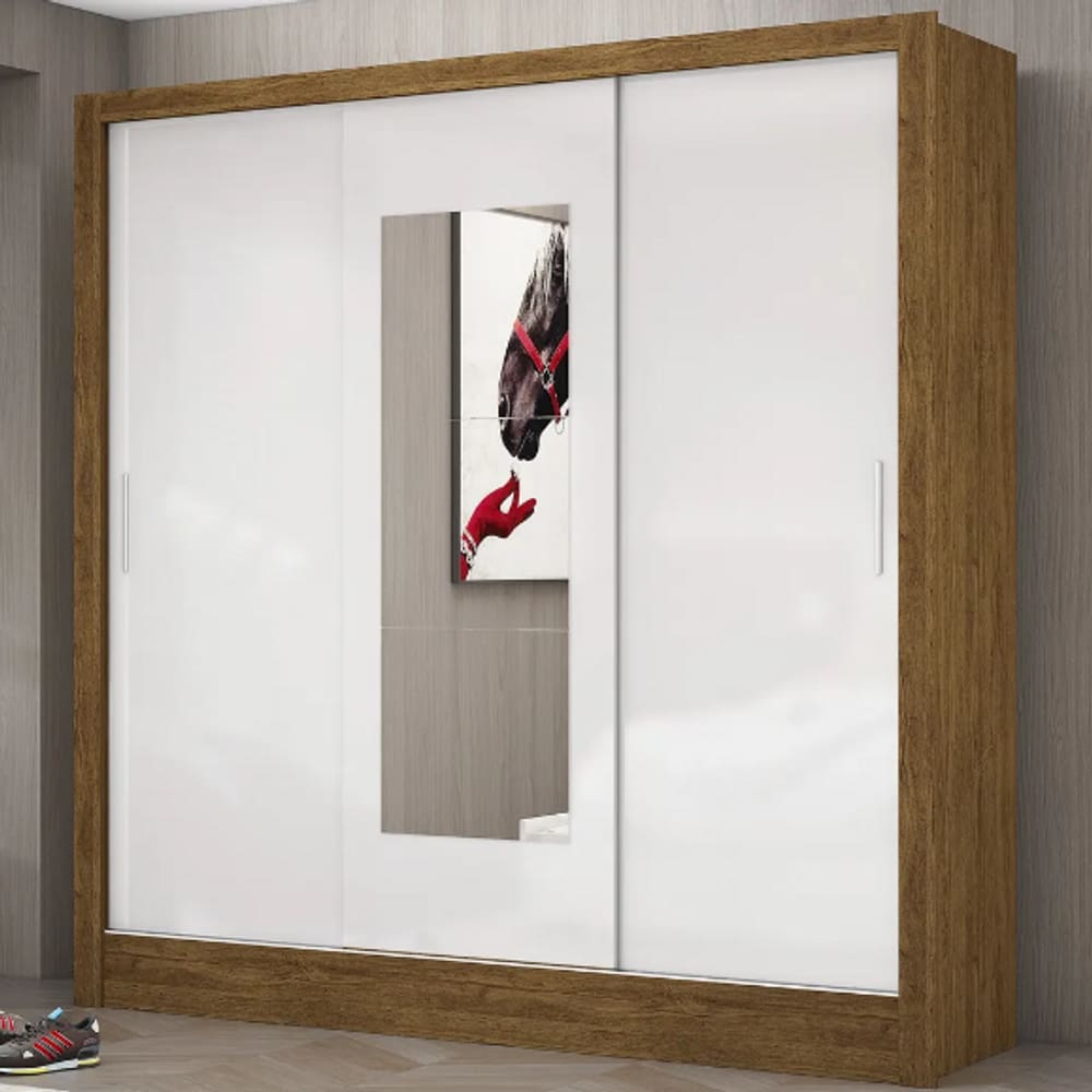 Guarda Roupa Dubaí Com Espelho Cinamomo/Bco - Carioca Móveis