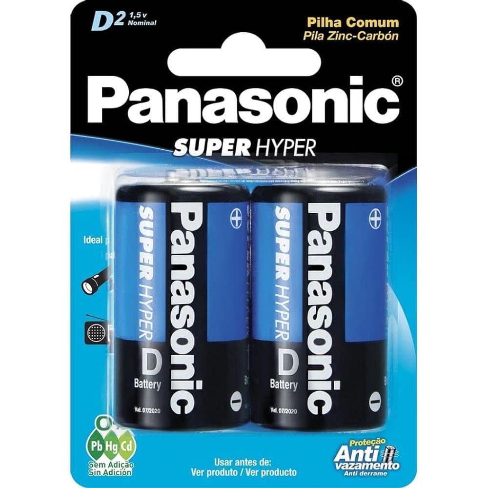 Panasonic Pilha Comum Grande D Com 2 Proteção Antivazamento Um-1Shs128 Cinza Pacote De 2