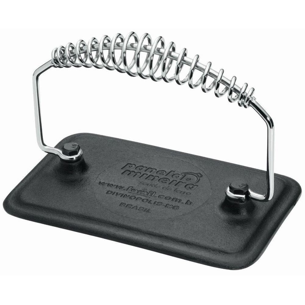 Prensador retangular 18×11×12cm ferro fundido alça espiral Panela Mineira