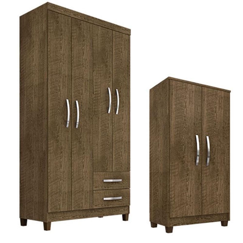 Guarda Roupa Solteiro Modena 4 Portas com Armário Multiuso Recife Malbec  – Incorplac