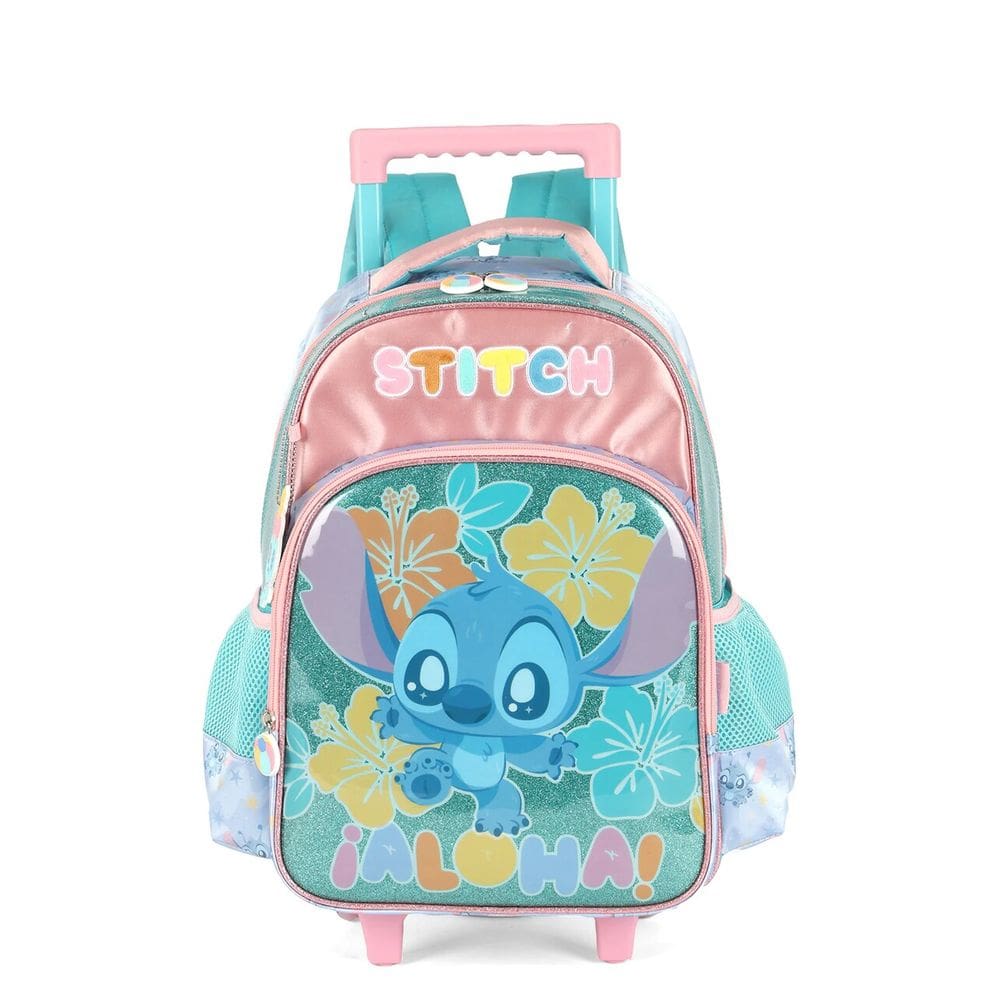 Mochila Escolar De Rodinhas Infantil Stitch Turquesa - Luxcel