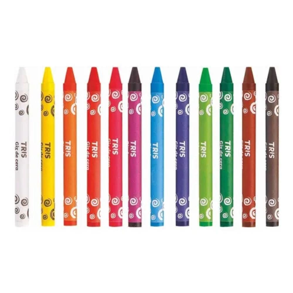 Giz de Cera Fino Com Rótulo Protetor 12 Cores - Tris
