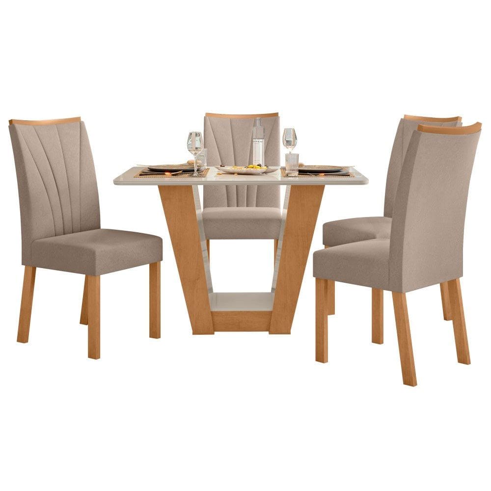 Conjunto Mesa Apogeu 120cm Tampo MDF/Vidro 4 Cadeiras Apogeu