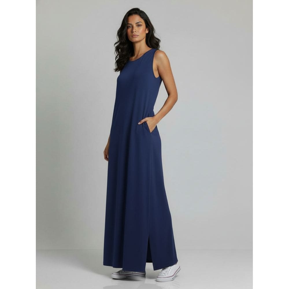 Vestido Longo Aveloz Viscolycra Soltinho com Bolso Azul Marinho