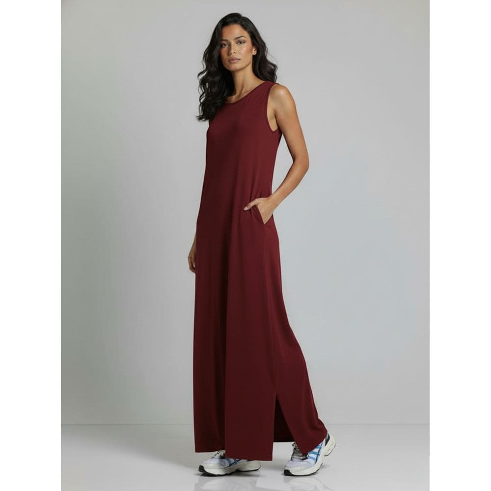 Vestido Longo Aveloz Viscolycra Soltinho com Bolso Vinho