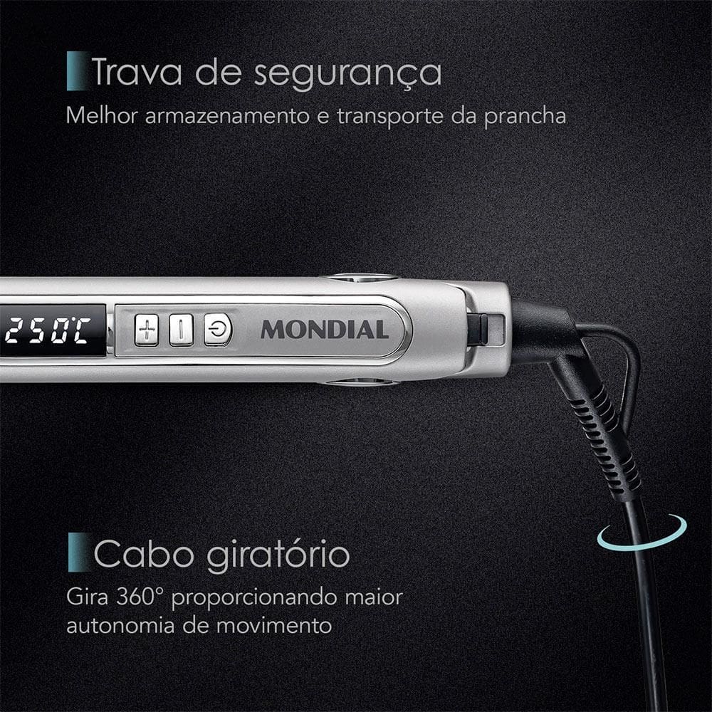 Prancha de Cabelo P02 Ultra Liss Pro Mondial Preto Bivolt