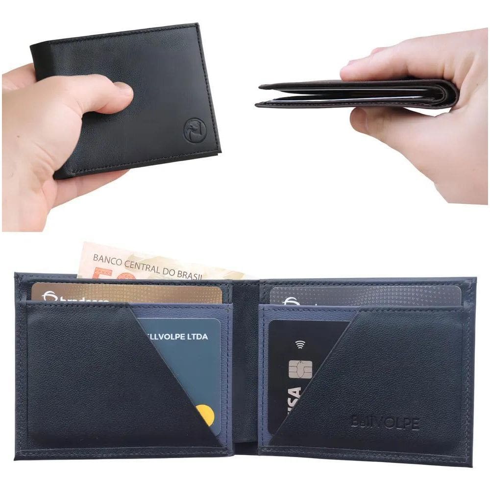 2X Carteira Masculina Horizontal Slim Cor Preto