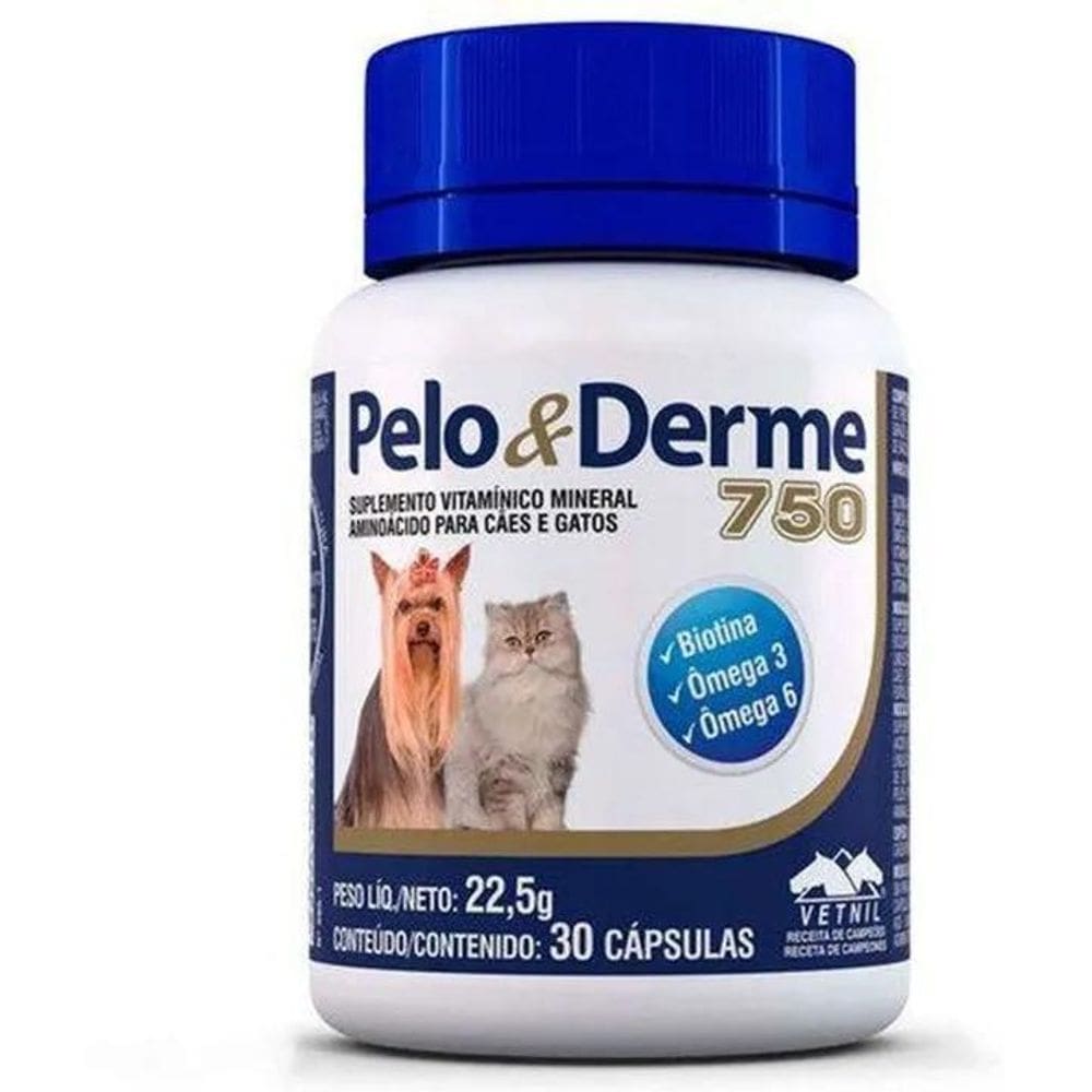 2X Pelo E Derme 750 Mg Vetnil Dha+Epa Cães Gatos - 30 Cápsul