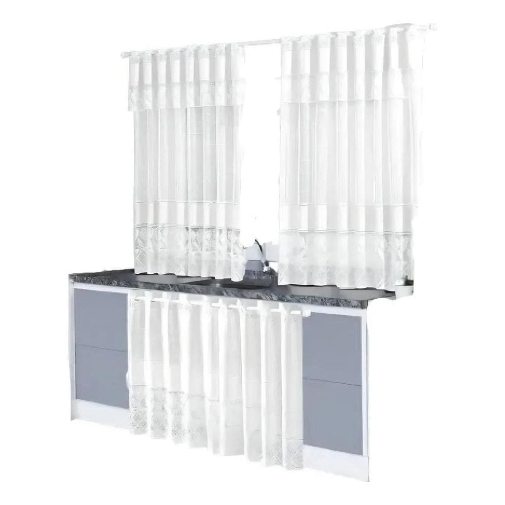 2X Kit Cortinas De Cozinha Soutextil Em Renda P/Janela E Pia
