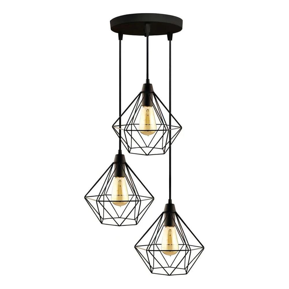 Lustre Pendente Retro Aramado Diamante Design Moderno Triplo