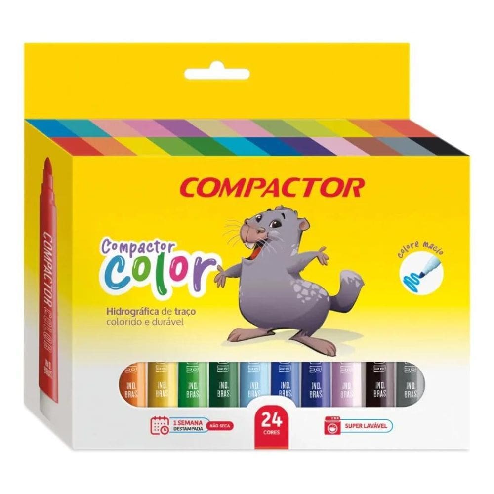 2X Canetinha Hidrocor Jumbo Color Grossa 24 Cores Compactor