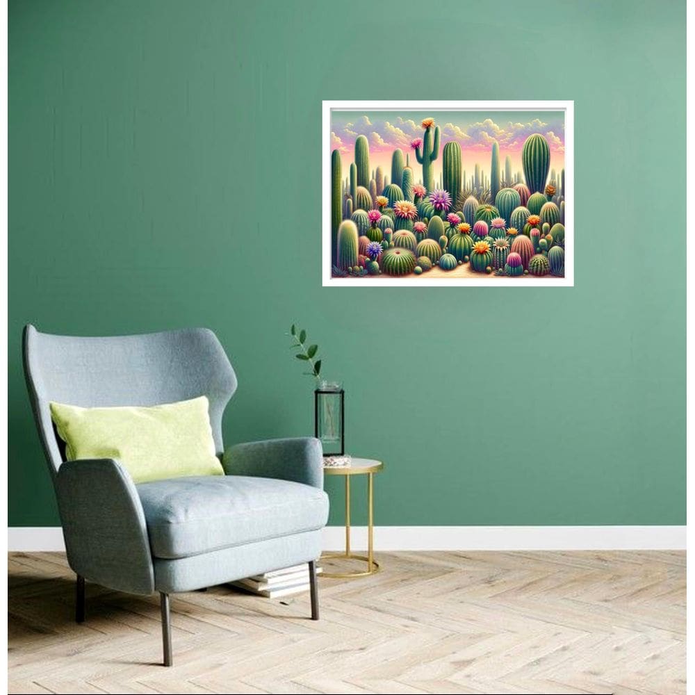 Quadro Decorativo Cactos Com Flores - 50X70Cm