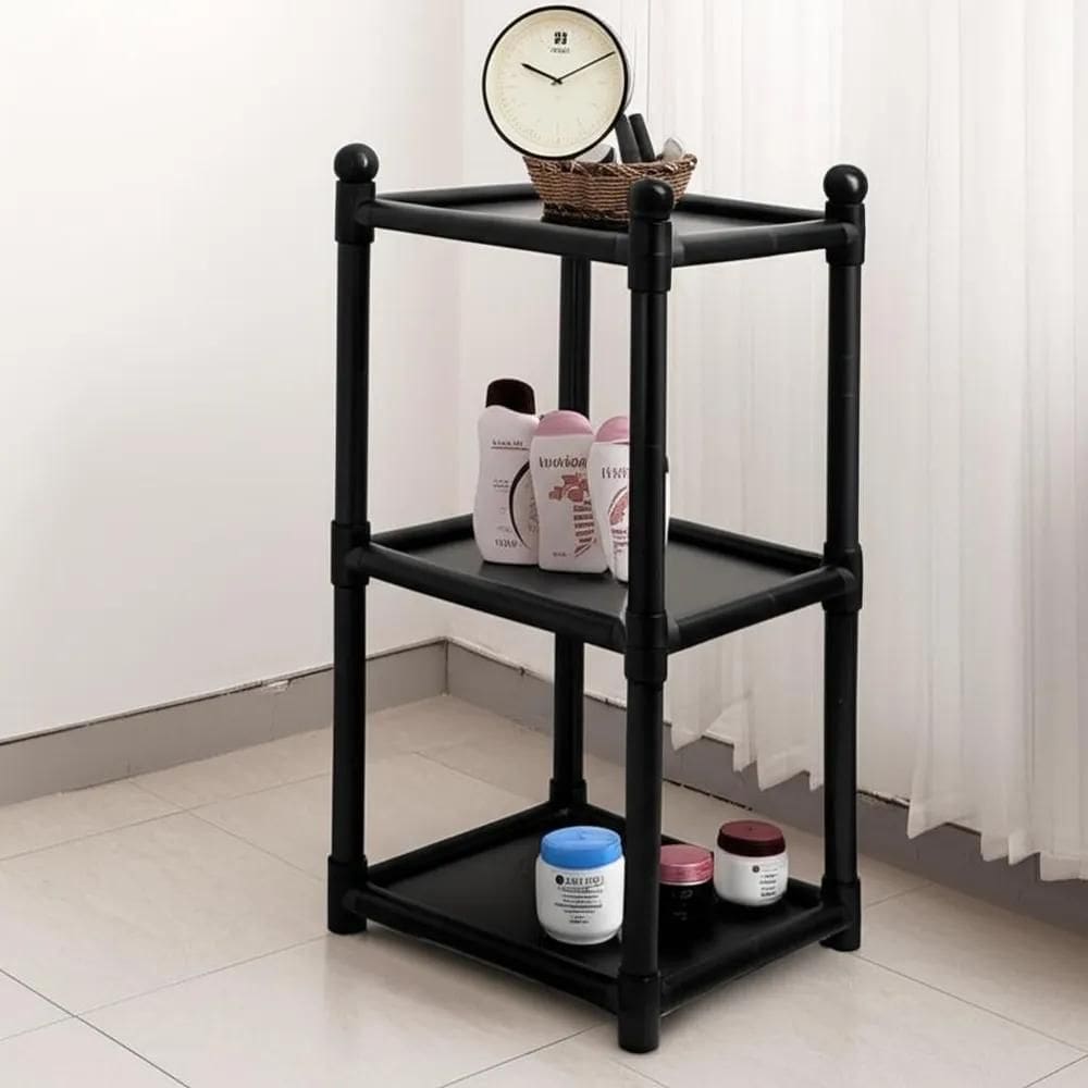 2X Estante 3 Prateleiras Modular Empilhável Plástico Preta