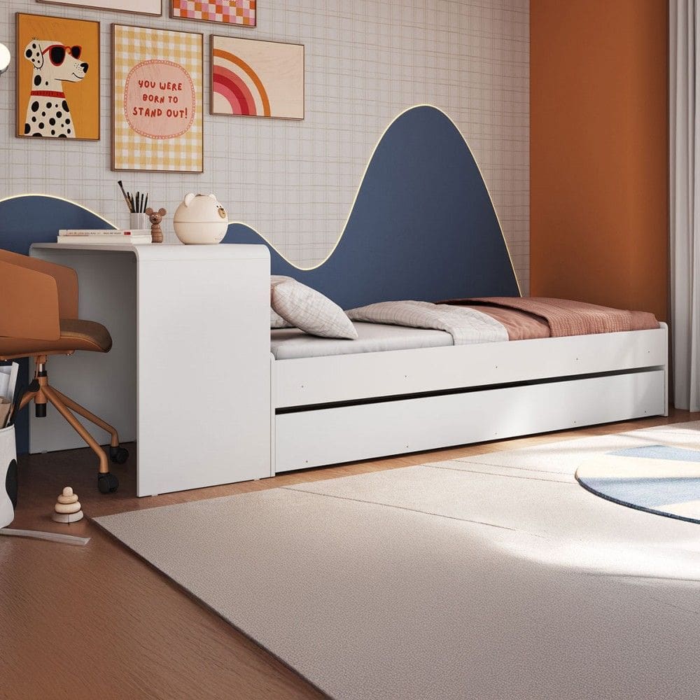 Cama Solterio Infanto Juvenil com Escrivaninha e Cama Auxiliar Branco - Completa Móveis