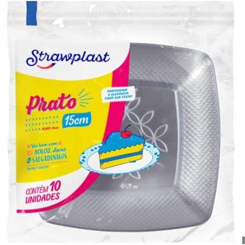 Prato Quadrado De Acrílico 15Cm - 10 Unidades