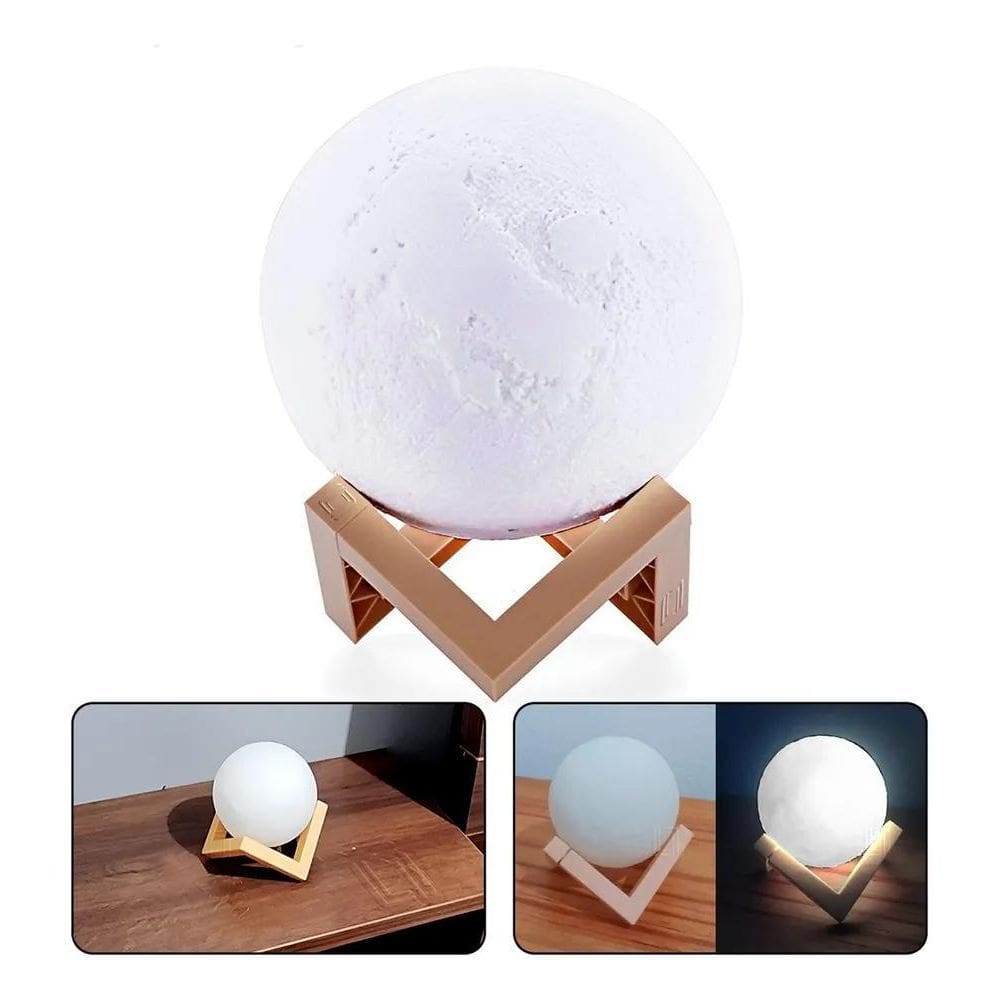 2X Luminária Lua Cheia 3D Abajur Led 11Cm Cores Luz Noturn