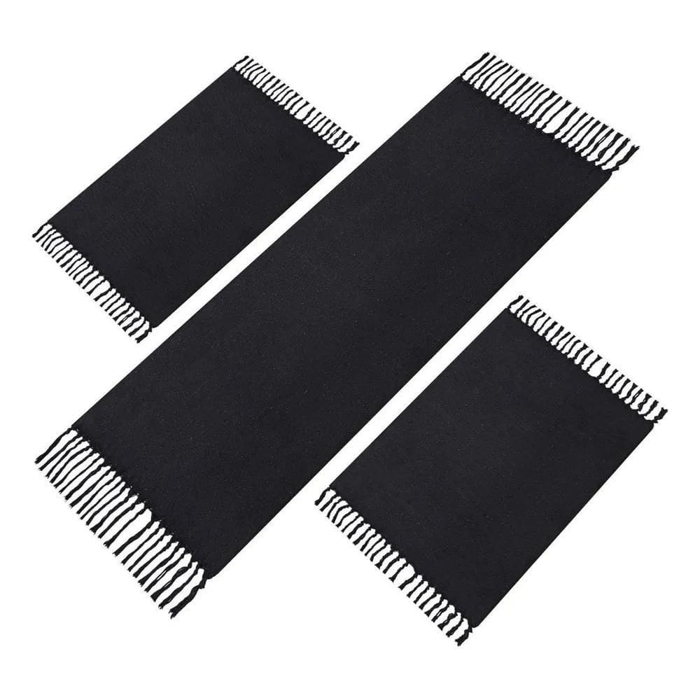 2X Tapete Para Cozinha Preto Passadeira 3 Peças