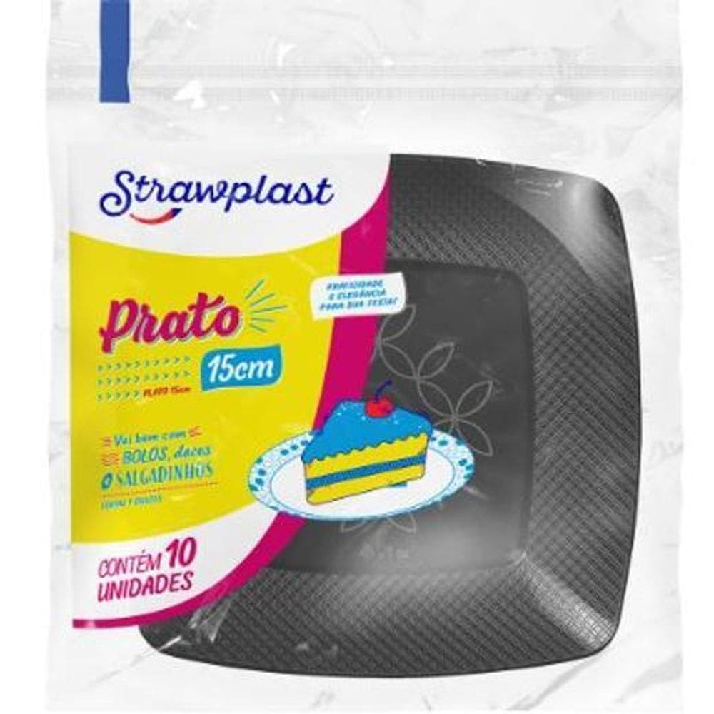 Prato De Acrílico Quadrado 15Cm Preto - 10 Unidades