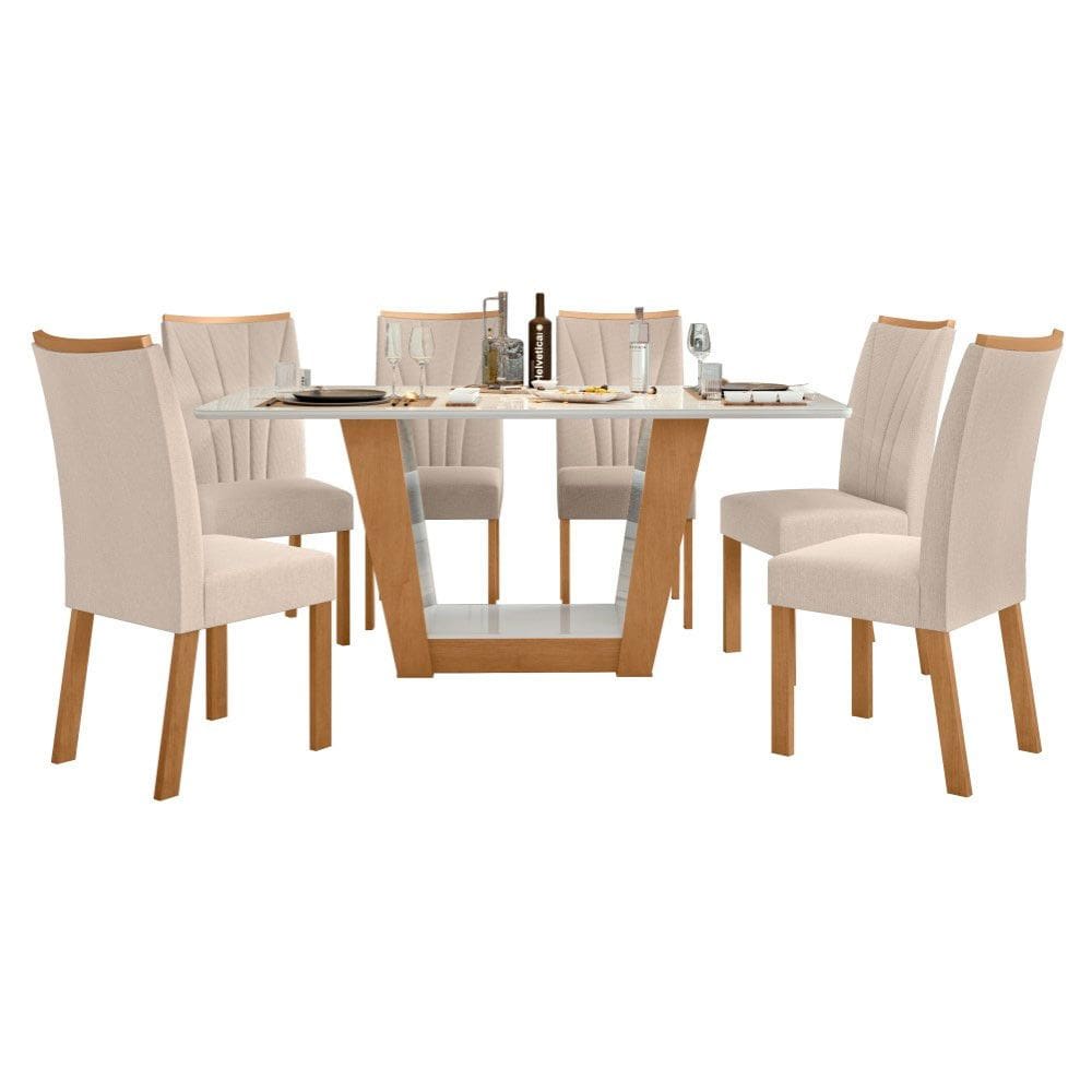 Conjunto Mesa Apogeu 160cm Tampo MDF/Vidro 6 Cadeiras Apogeu