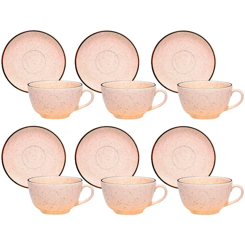 Conjunto de Xícaras de Porcelana com Pires para Café e Chá Oxford Brisa 6 peças