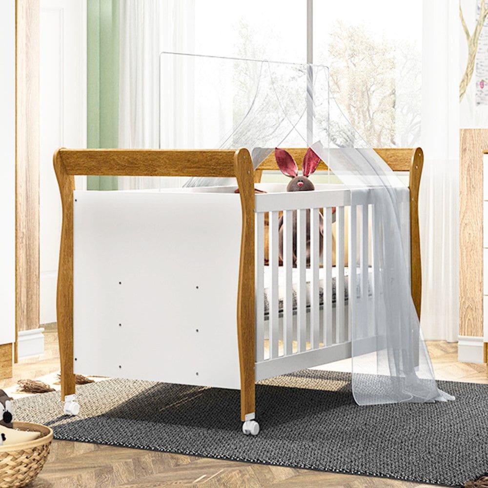 Berco Mini Cama Slim Branco com Ipe 100 MDF Tigus Baby