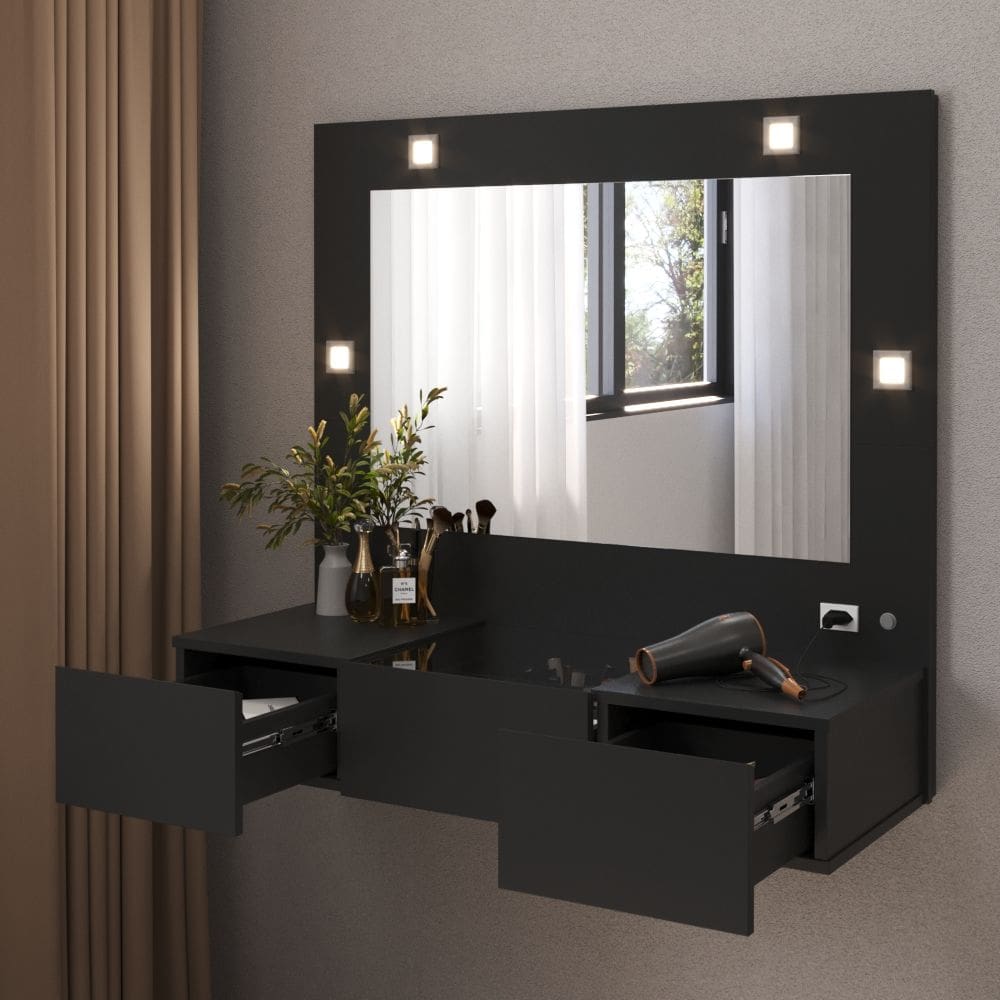 Penteadeira Camarim Suspensa Sofia Preto Acetinado - Rede Móveis