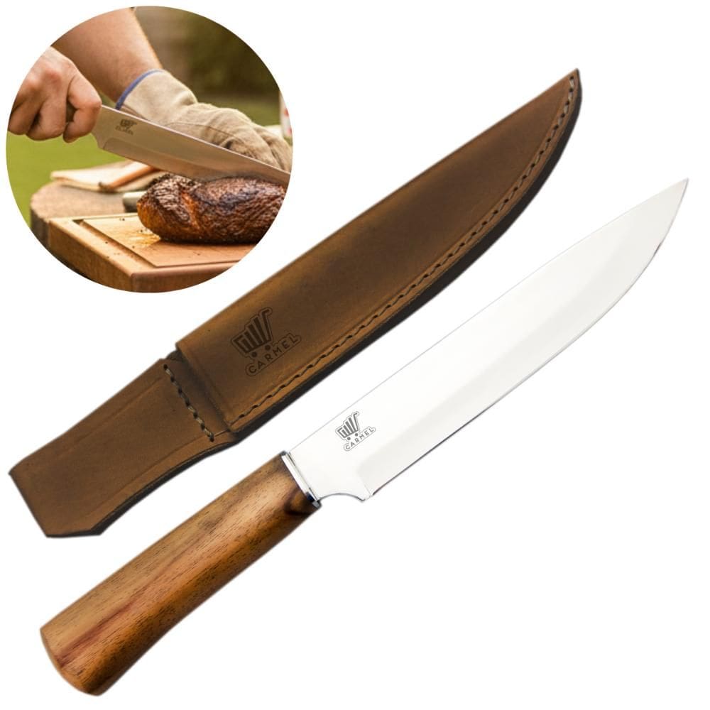 Faca de Churrasco Inox Hitita 8 Pol Com Bainha de Couro Artesanal Carmel Imports
