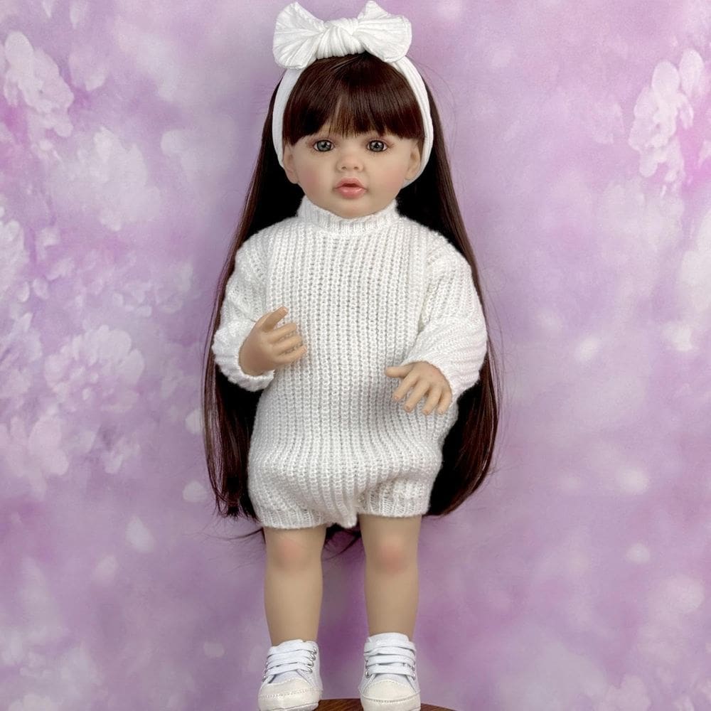 Muñeca Reborn Bebé Niña GUESSBELLY 55 cm Cuerpo Completo de Vinilo Cabello Castaño