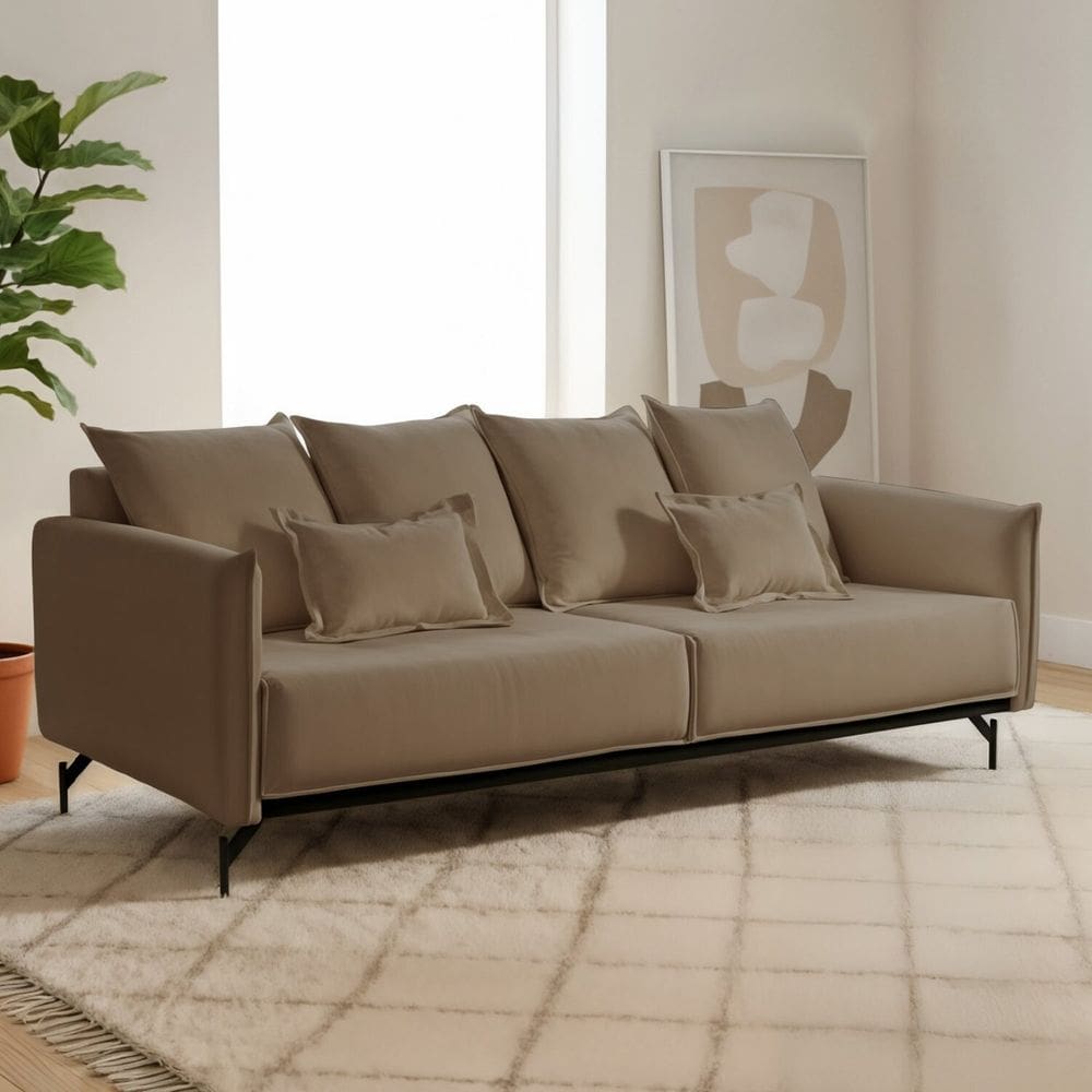 Sofá Living 3 Lugares 220cm com Base de Ferro Tecido Boulé Acácia Marrom