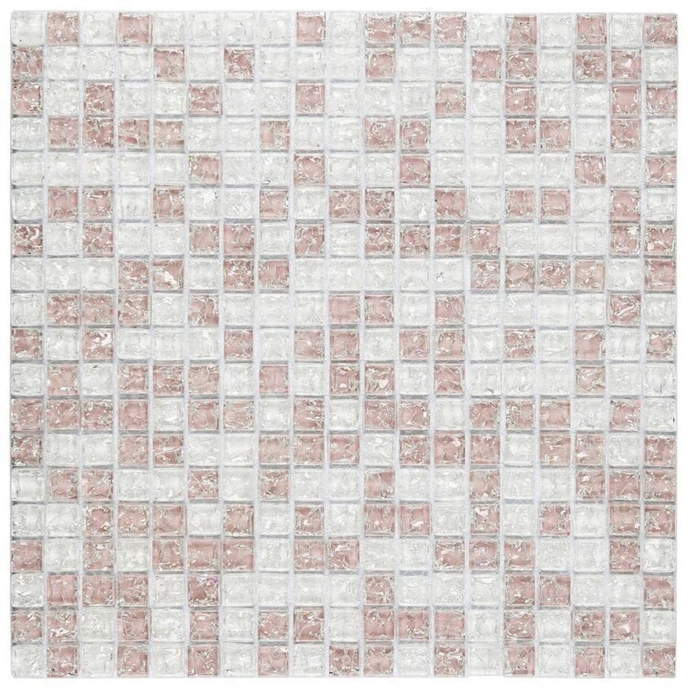 Kit 1m² Pastilha de Vidro Galliano 30cm X 30cm Branco/Rosa