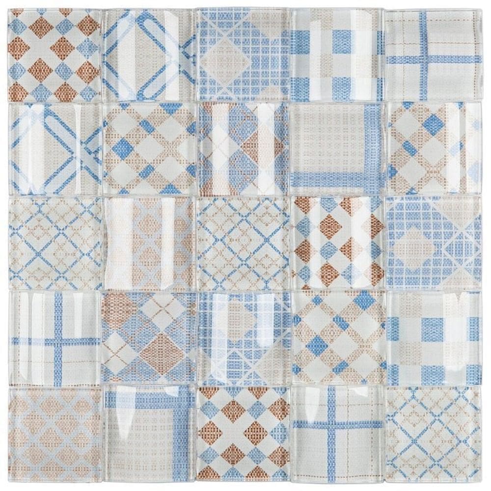 Kit 1m² Pastilha de Vidro Patchwork 30cm X 30cm Azul/Marrom