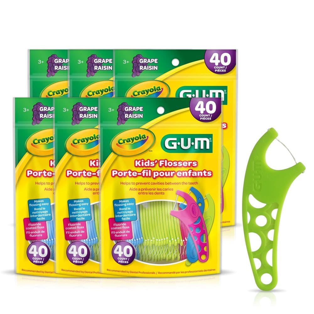 Floss Picks GUM Crayola Kids com sabor de uva com flúor de 3 anos ou mais