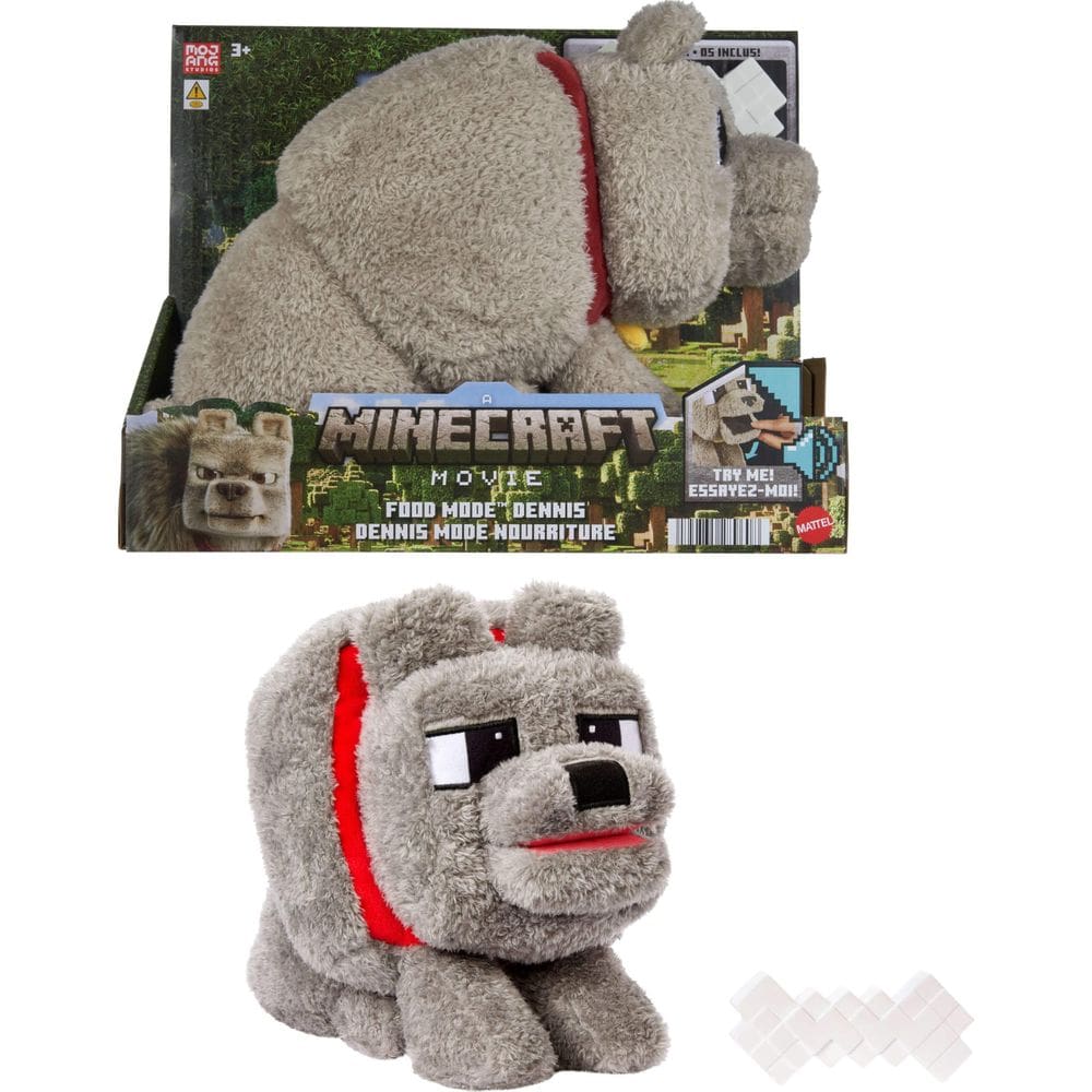 Brinquedo de pelúcia Mattel Minecraft Dennis The Wolf com som de alimentação