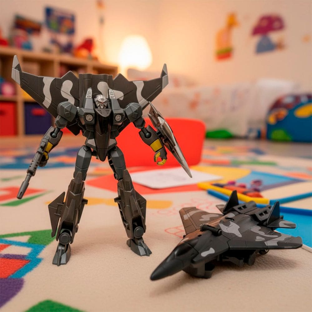 Brinquedo Boneco Robô Guerreiro Militar Transforma Aeronave