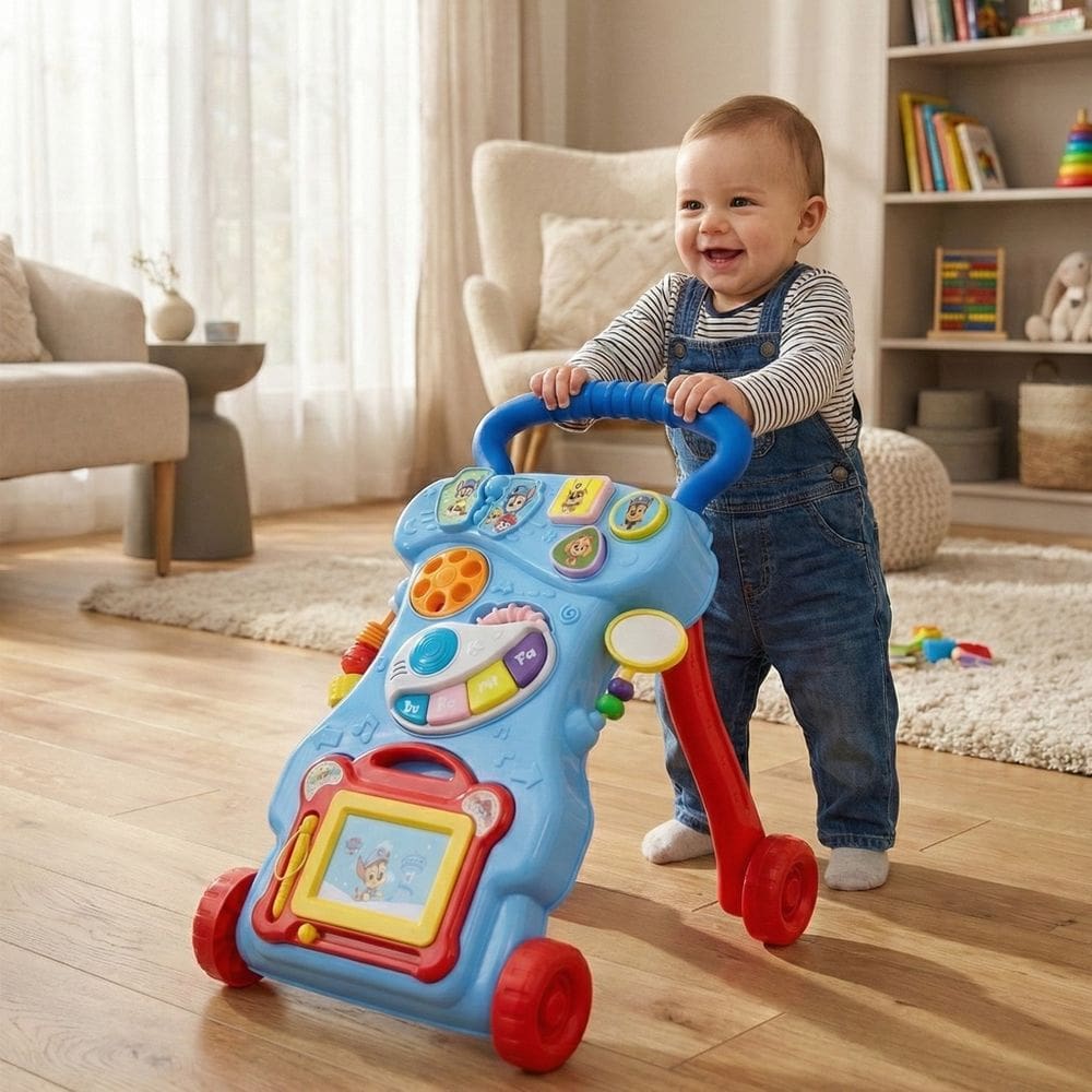 Andador Bebê Educativo Musical Infantil Didático Patrulha Canina Primeiros Passos Lousinha Azul