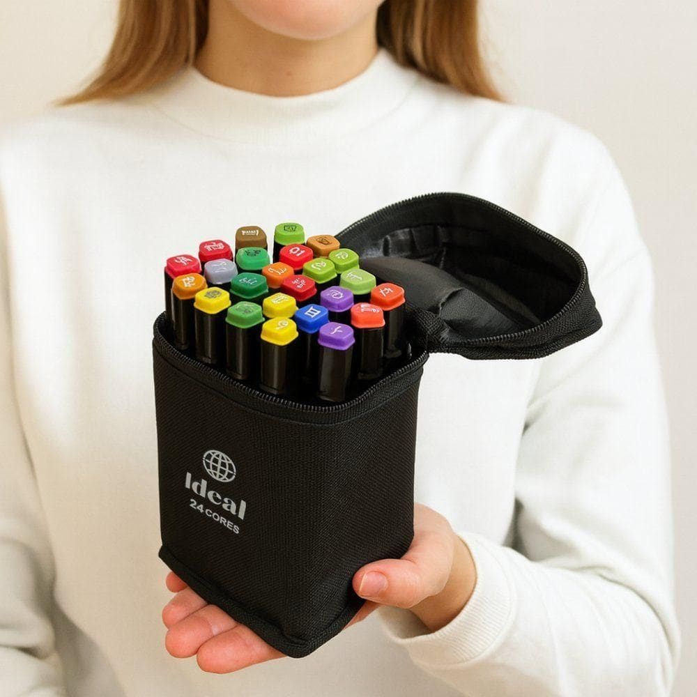 Estojo Com 24 Canetas De Colorir Hidrográficas Para Pintar Livre Bob Com Estojo