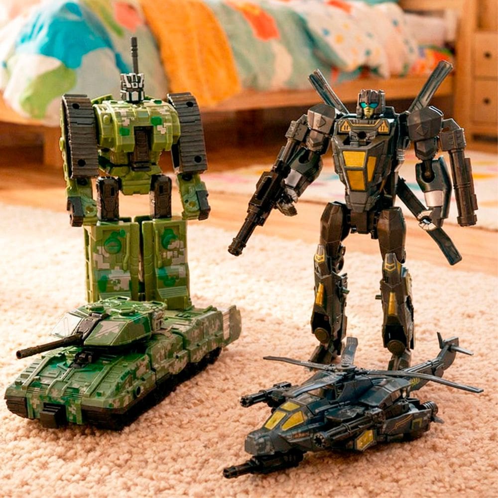 Brinquedo Boneco Militar Robô Transforma Em Veiculo Kit 2pçs