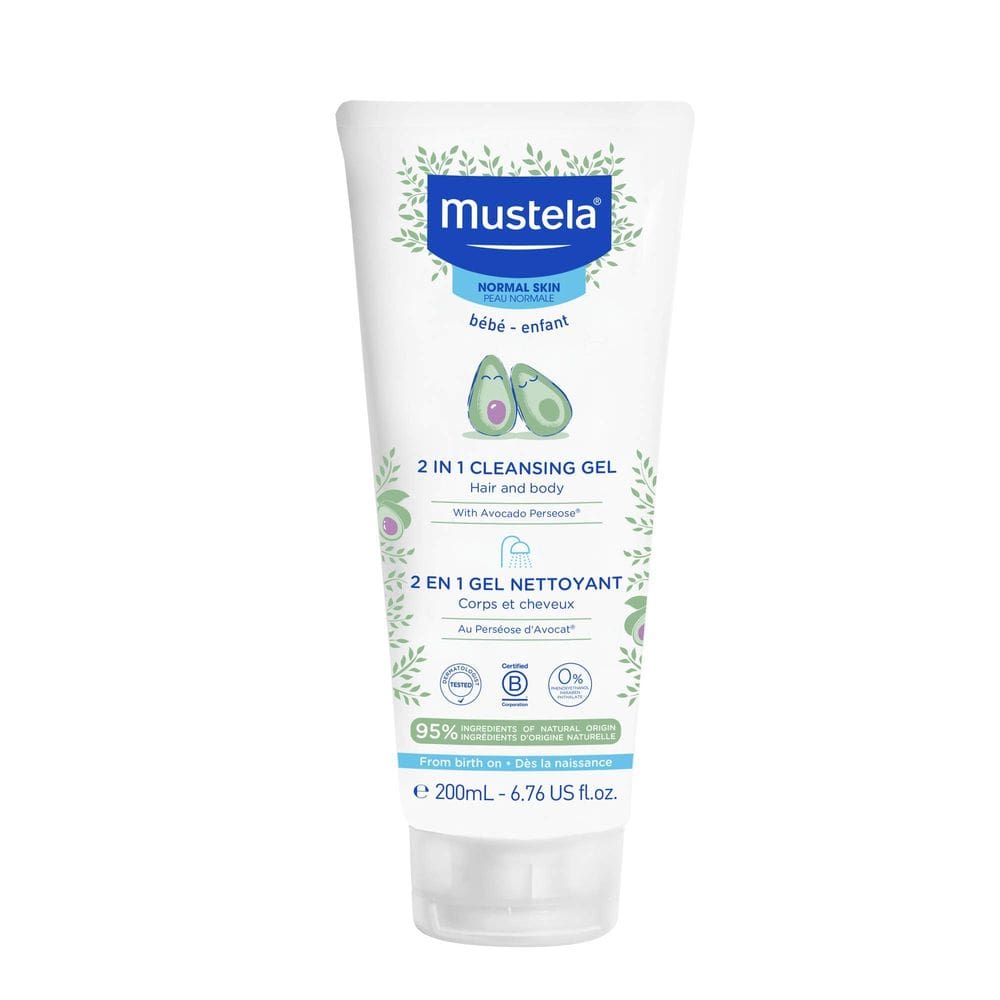 Gel de limpeza Mustela Baby 2 em 1 para corpo e cabelo com abacate 200mL