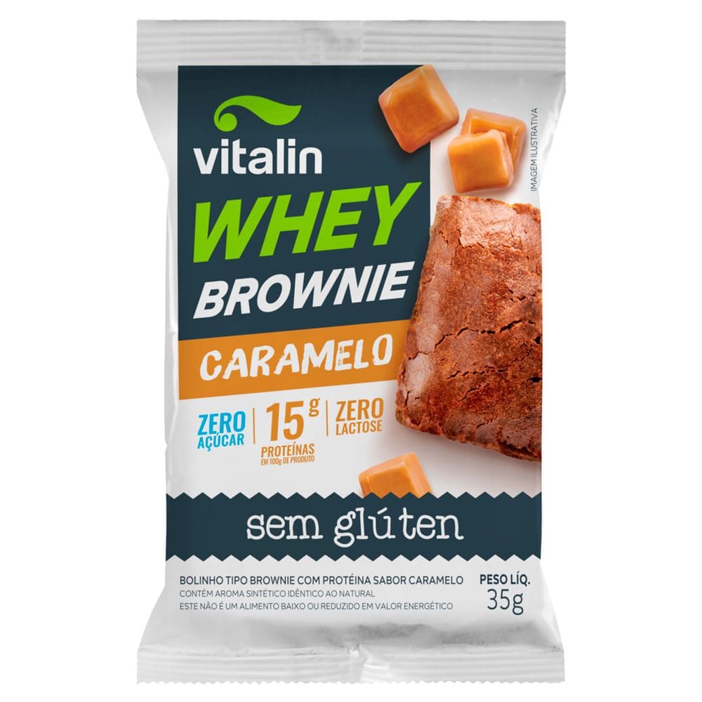 Brownie Whey Vitalin Caramelo com 15g de Proteína Sem Glúten Zero Lactose Zero Açúcar 35g
