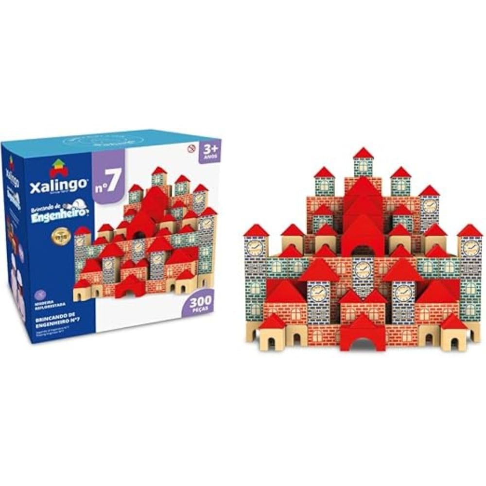 Brincando de Engenheiro - 300 Pçs Xaliingo Peças em Madeira Reflorestada