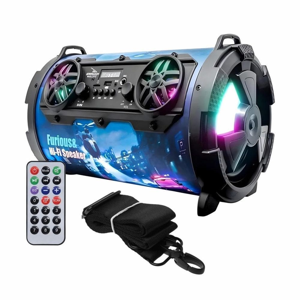 Caixa De Som Bluetooth Canhão 40W Dp-12 Com Led E Alça