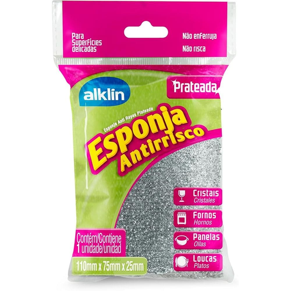 Esponja Antirrisco Prateada c/1 unid., Alklin
