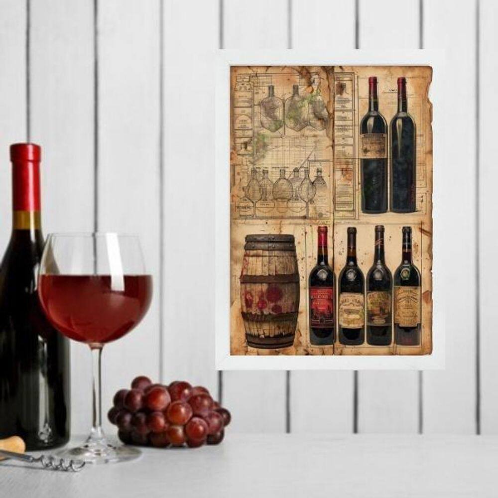 Quadro Decorativo Vintage Garrafas De Vinho 24X18Cm - Vidro