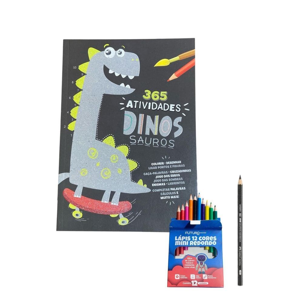 Livro Dinossauro 365 Atividades Infantil + Lápis Cor +Lápis