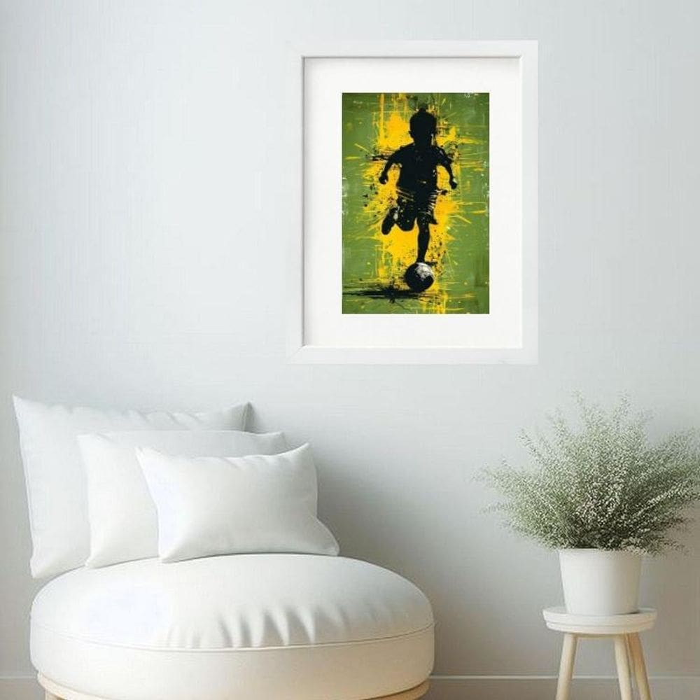 Quadro Criança Jogando Futebol Brasil- 60X48Cm