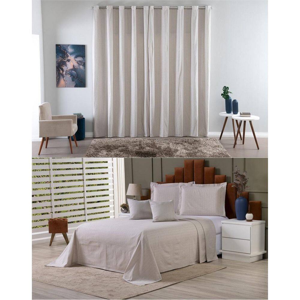 Kit Colcha Cobre Leito Casal + Cortina 2 Metros Tecido