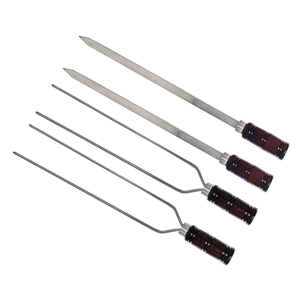 Kit 4 Espetos Para Churrasco Alumínio 60Cm Cabo De Madeira