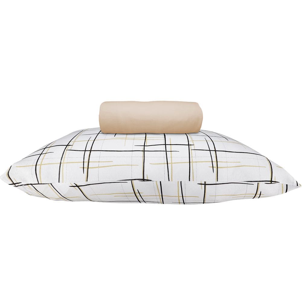 Jogo de Lençol KazzaVip Solteiro Malha 100% Algodão Lençol com Elástico Bruxelas 2 Peças Bege