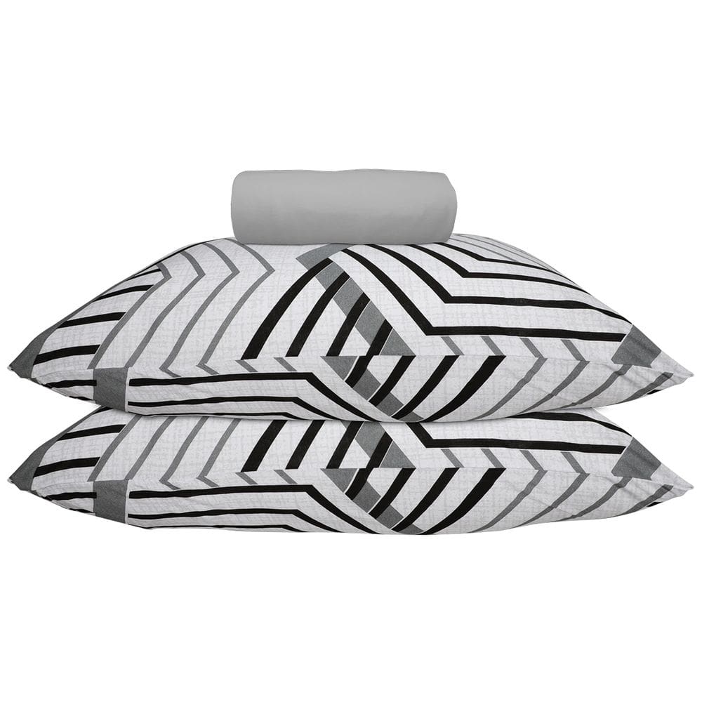 Jogo de Lençol KazzaVip Queen Malha 100% Algodão Lençol com Elástico Hamburgo 3 Peças Cinza